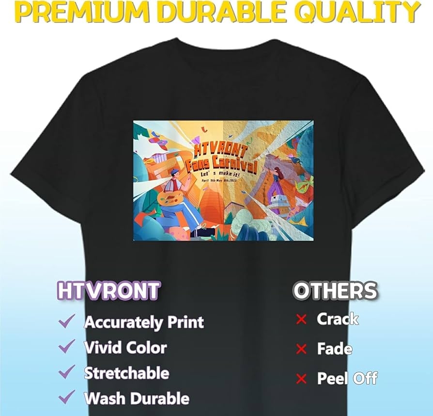 HTVRONT Printable Heat Transfer Vinyl For Dark Fabric 6 Sheets 8 5