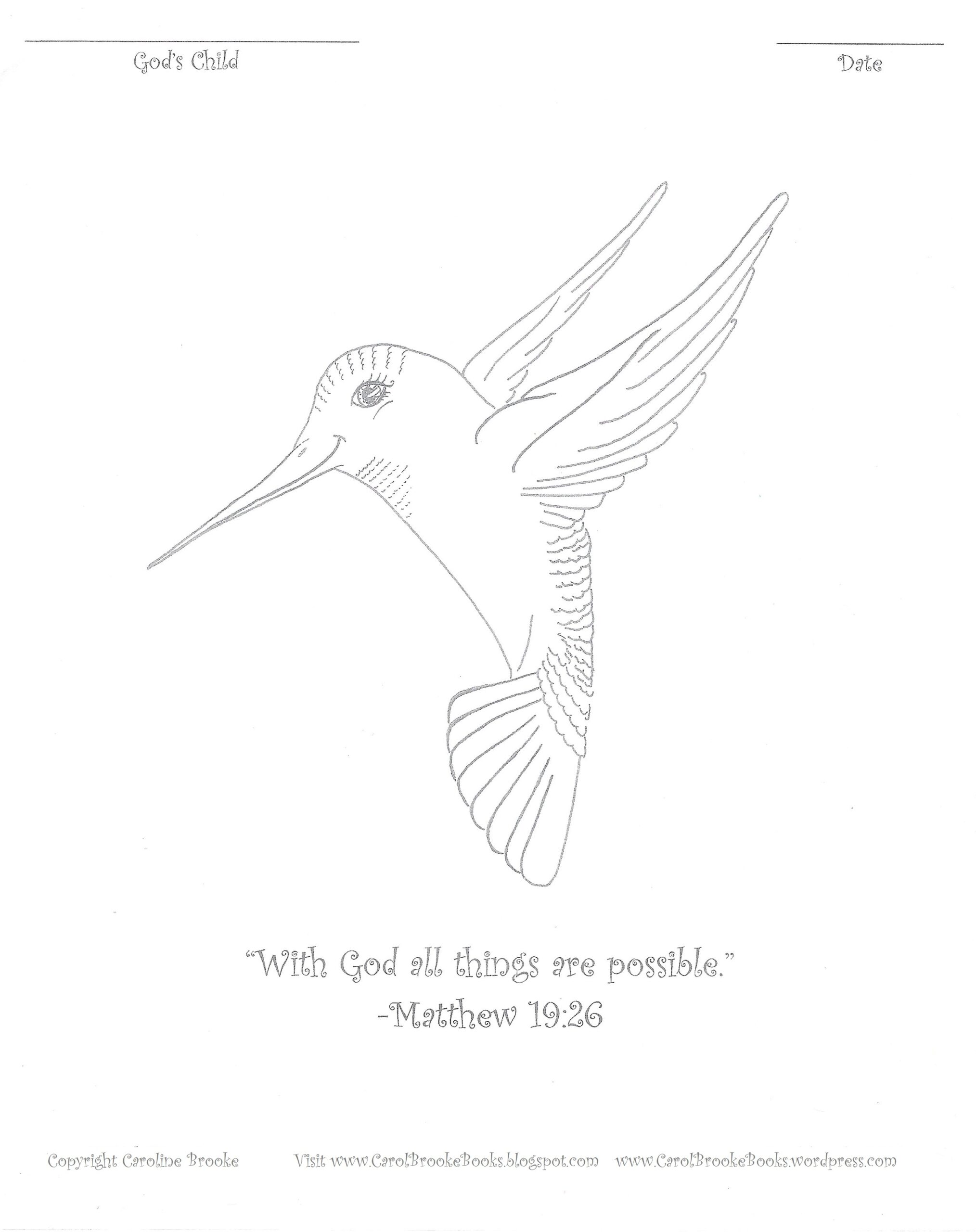 Hummingbird Coloring Page With God All Things Are Possible 