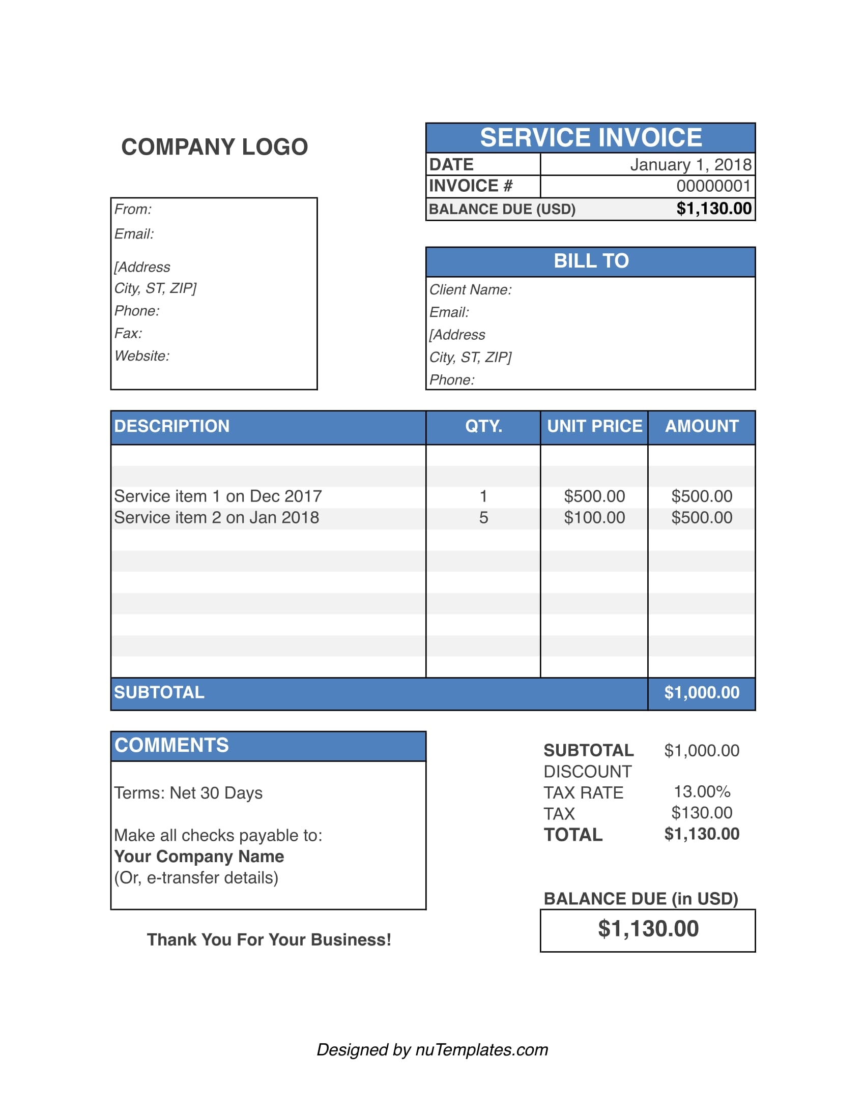 free printable hvac invoice template
