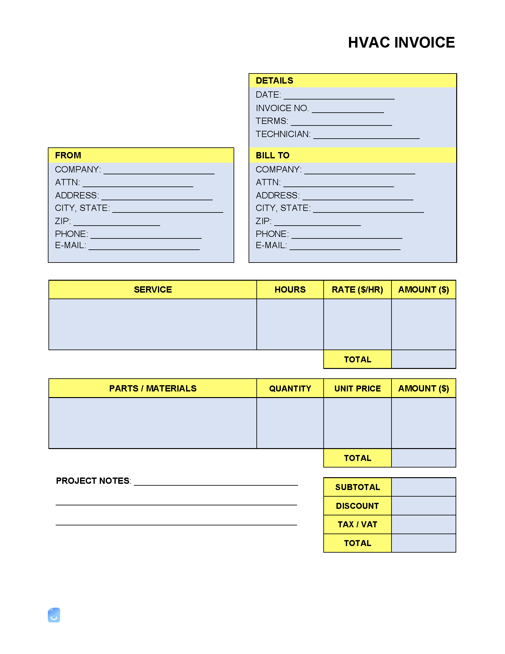 HVAC Invoice Template Invoice Maker