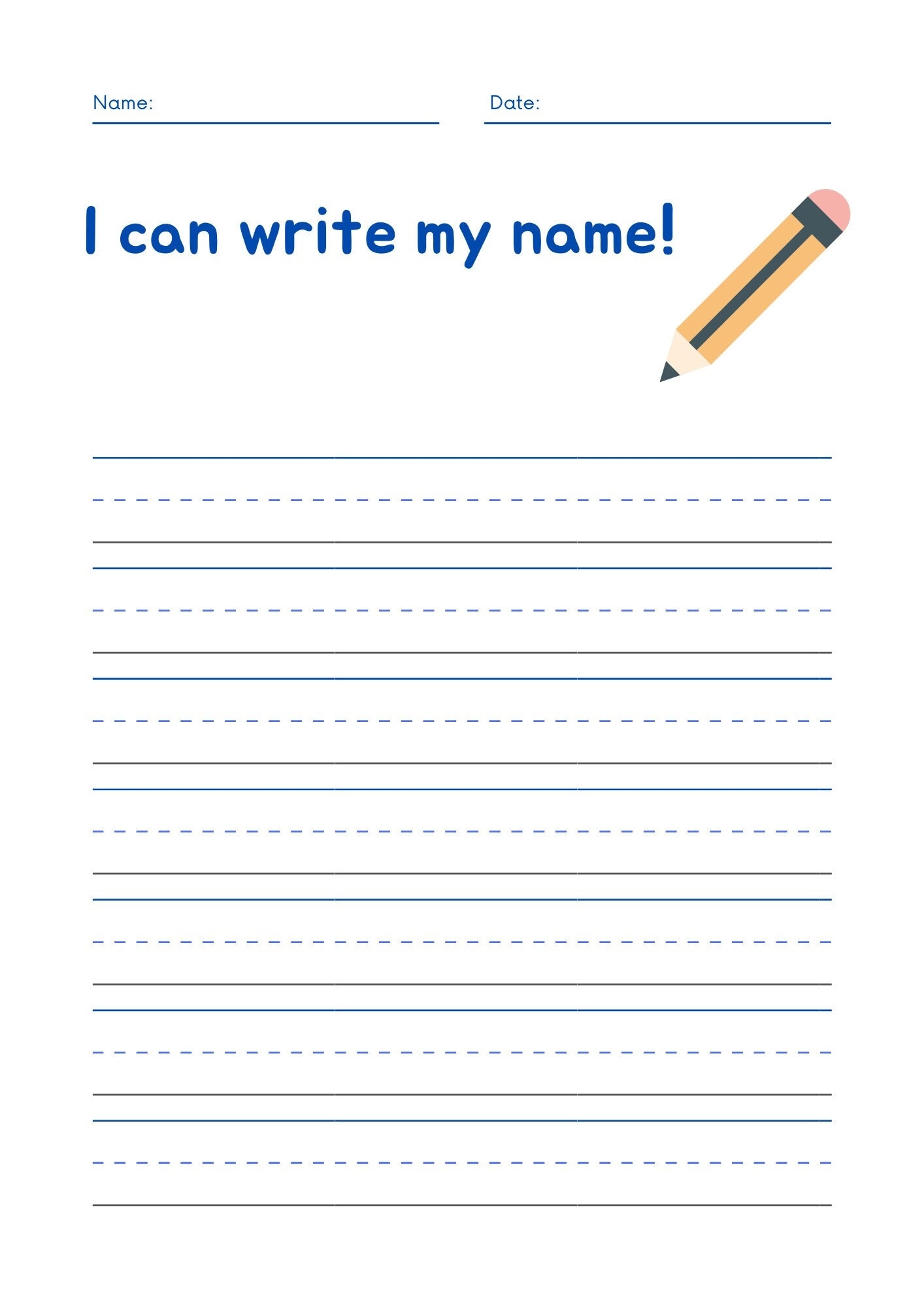 I Can Write My Name Worksheet For Kids