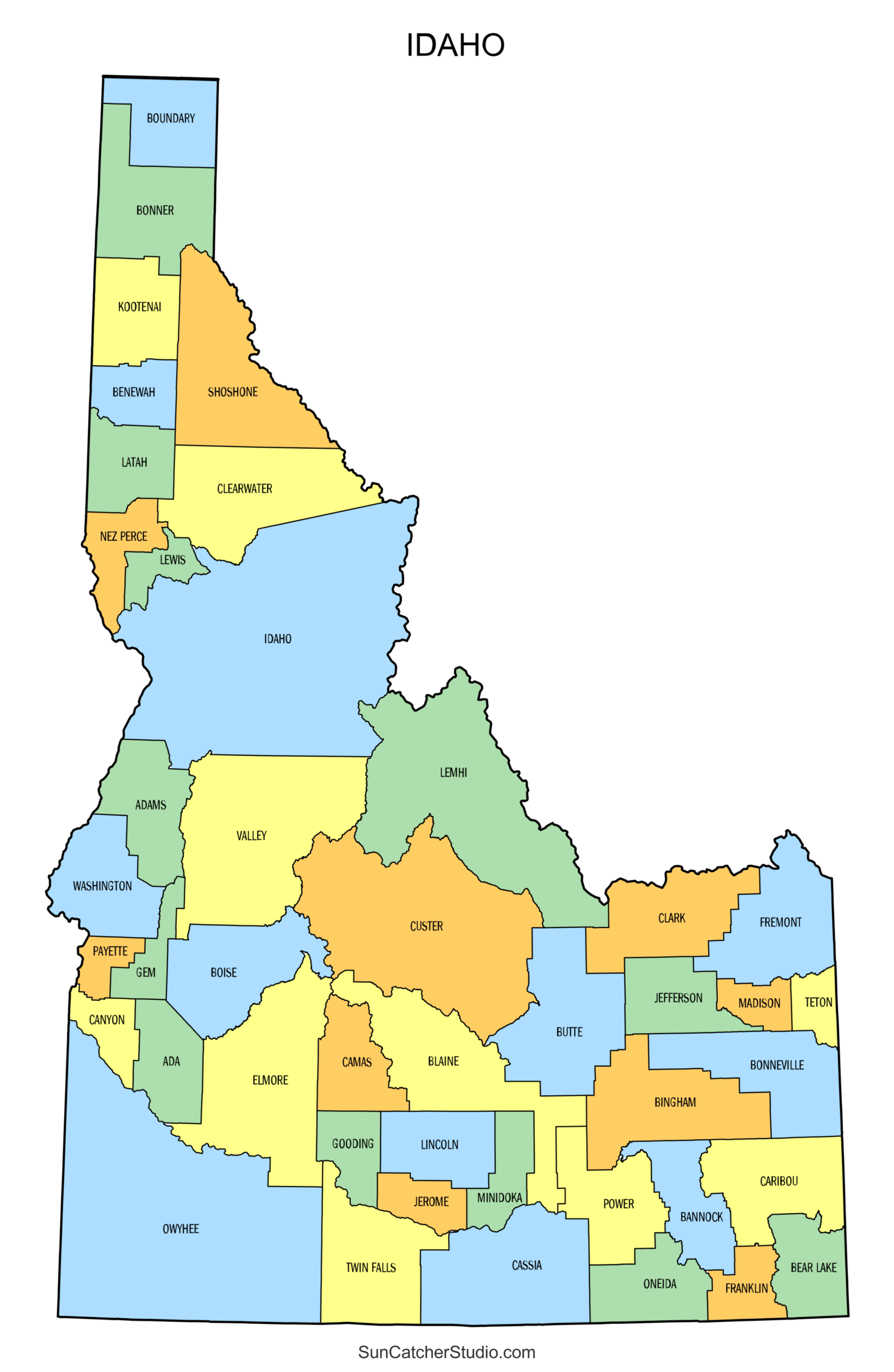 Idaho County Map Printable State Map With County Lines Free 