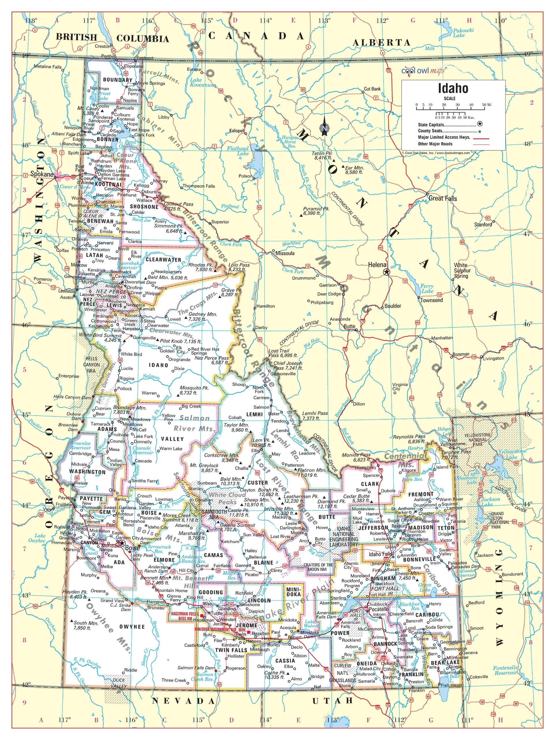 Idaho State Wall Map Large Print Poster 24