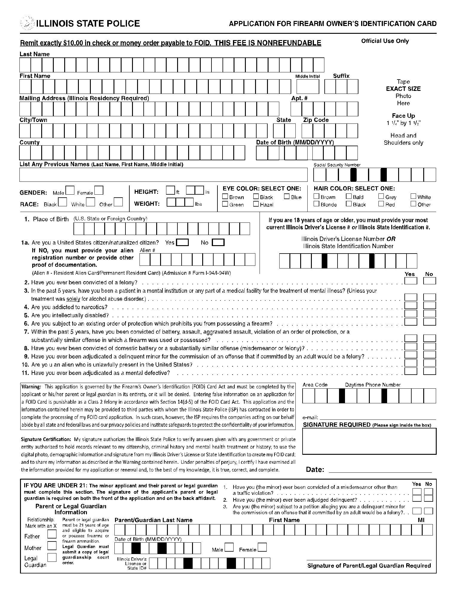 Illinois Foid Card Application PDF Form Printable U0026 Fillable PDF 