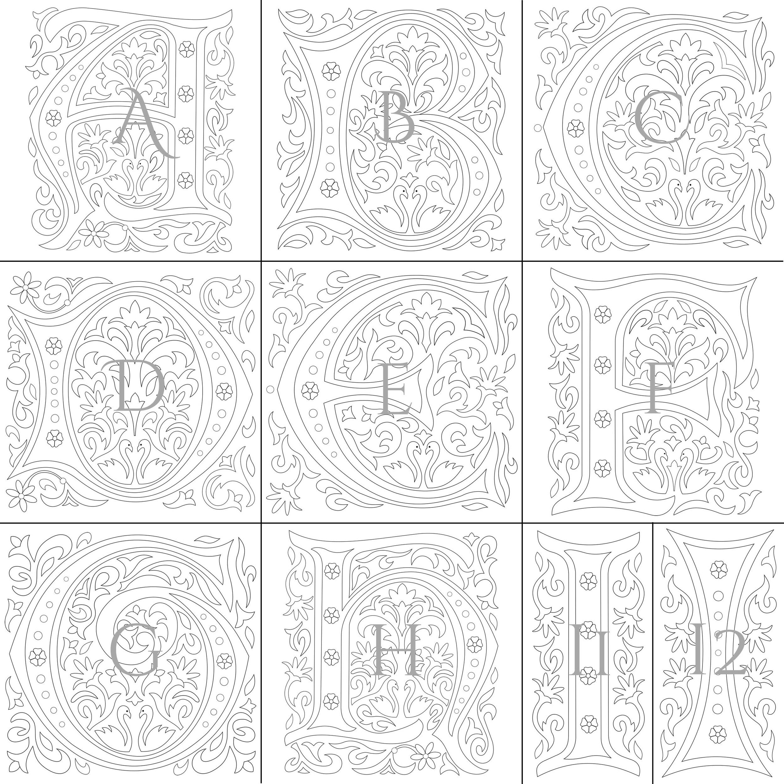 printable illuminated letters for kid coloring