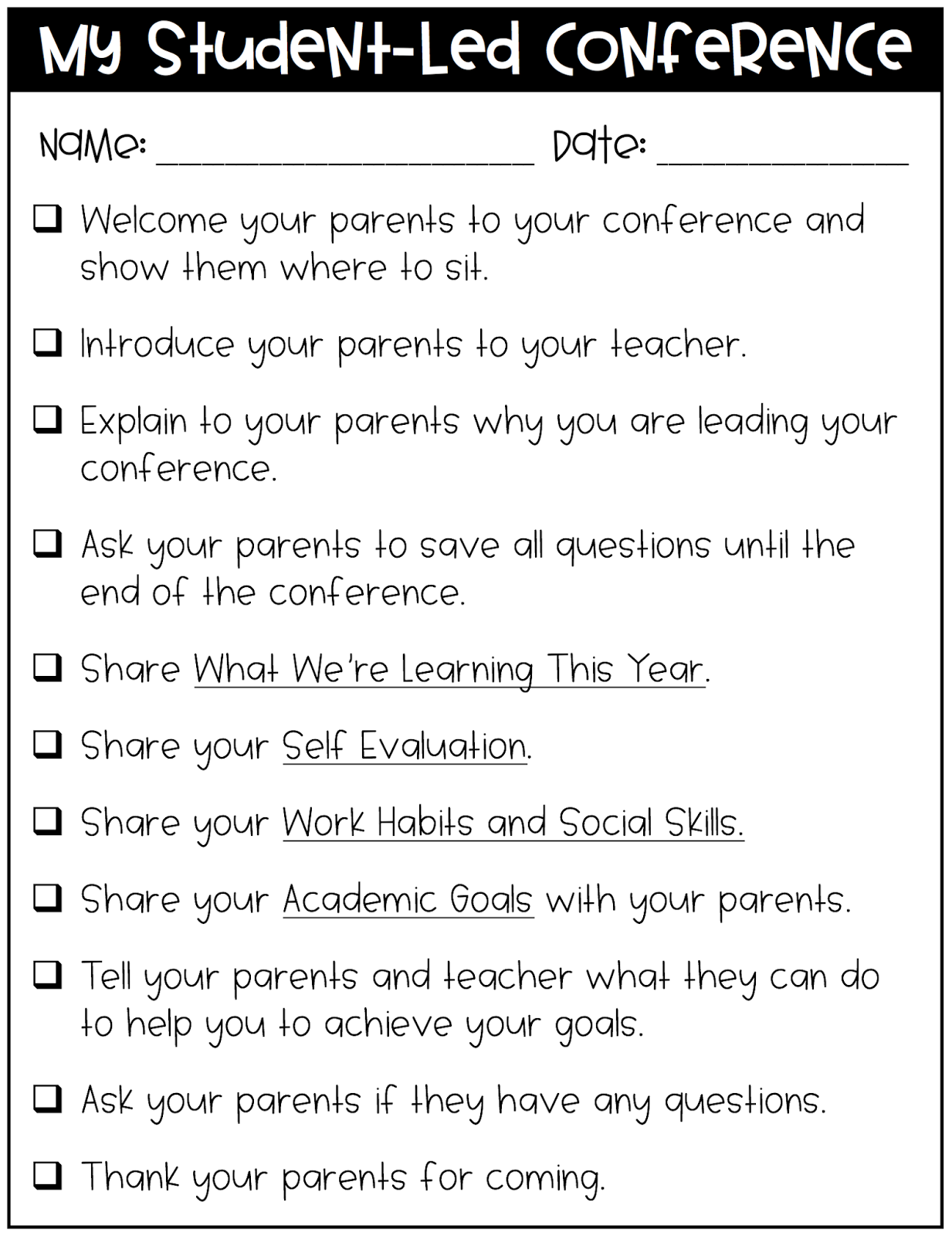 Implementing Student Led Conferences Upper Elementary Snapshots Worksheets Library