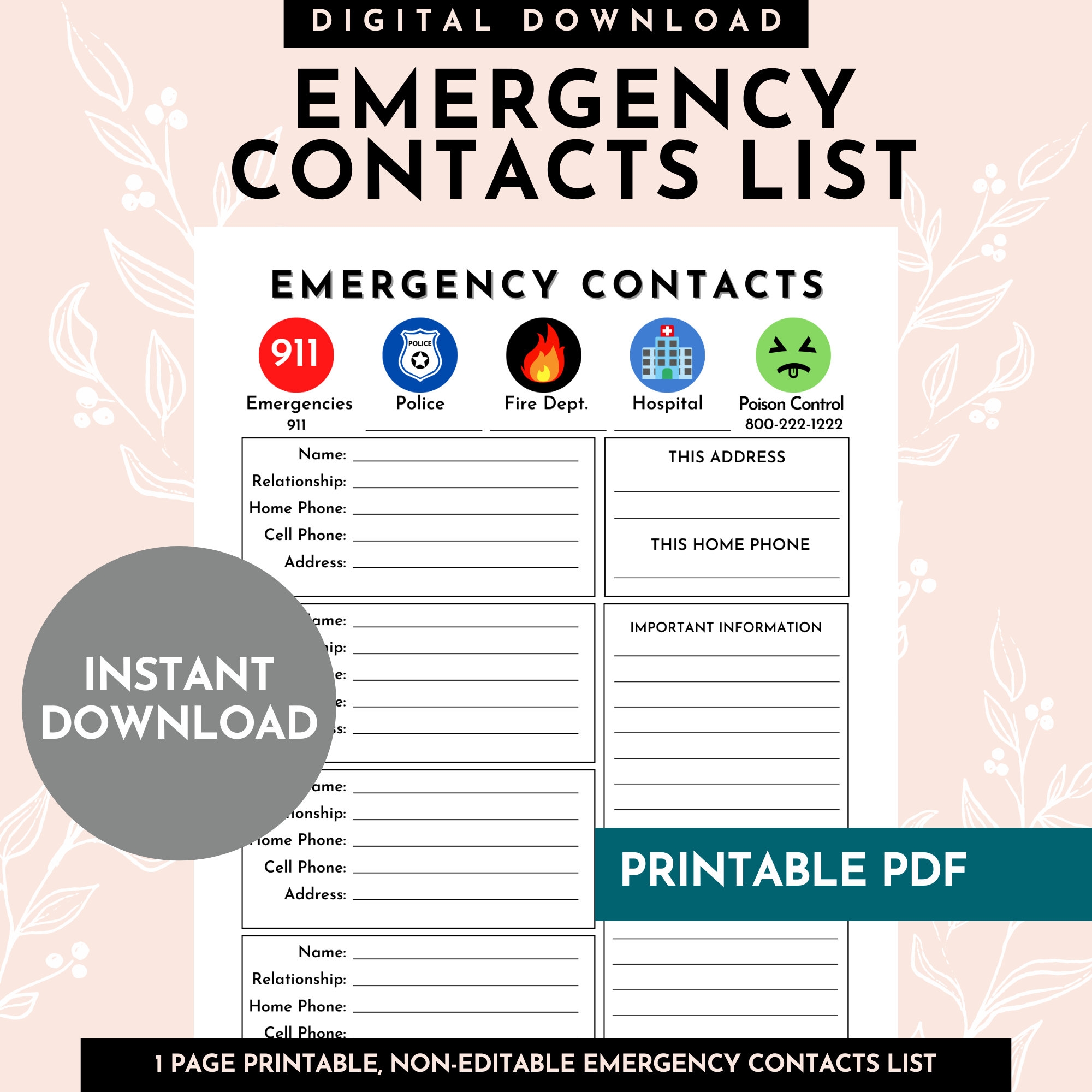 Important Phone Numbers Etsy