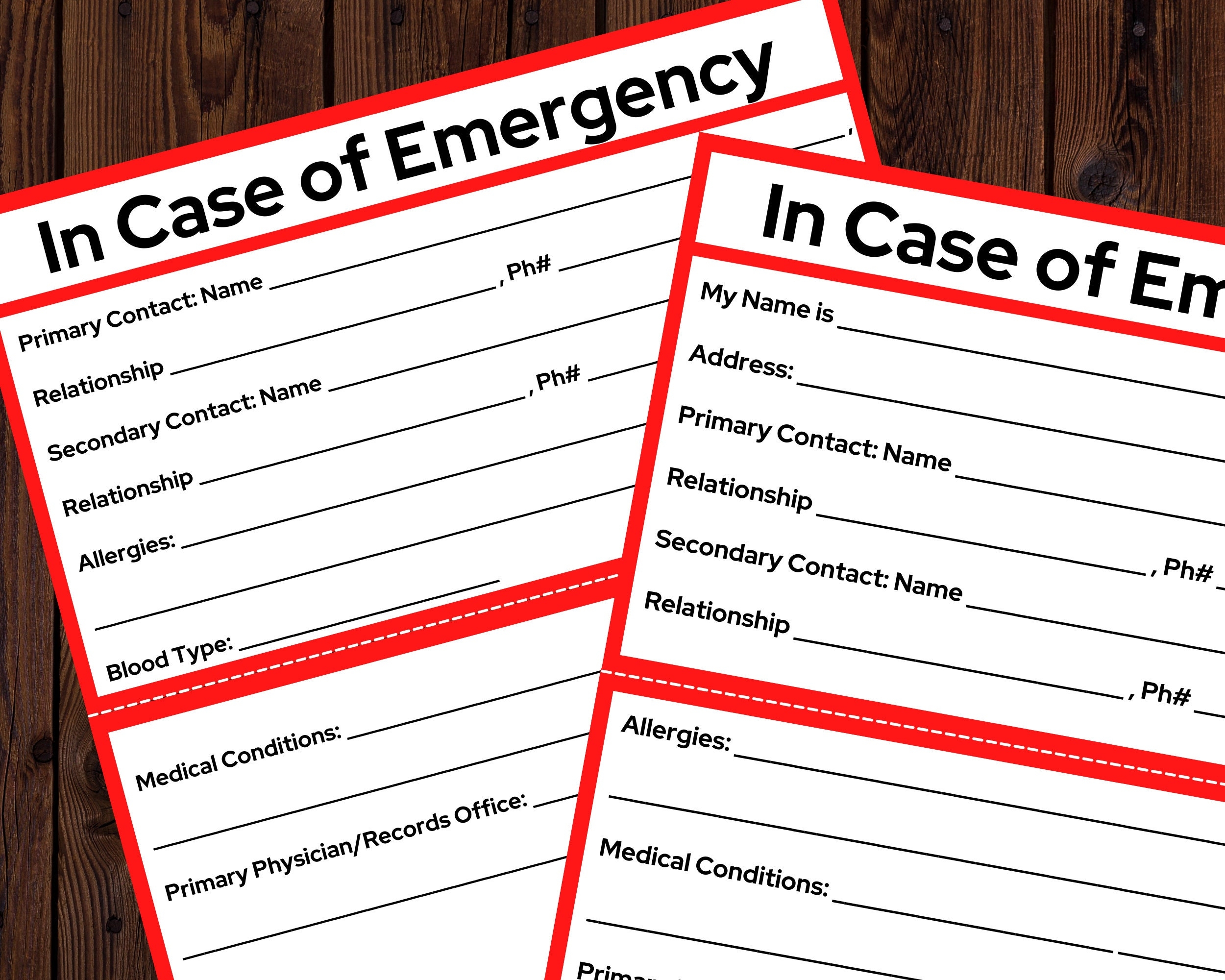 In Case Of Emergency Card Printable ICE Card Printable Medical 