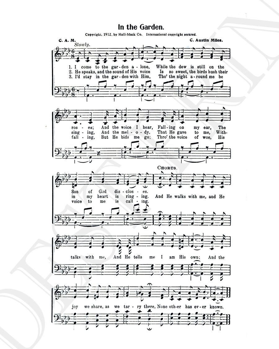 In The Garden Hymn Lyrics Sheet Music Art Hymn Art Hymnal Sheet Home Decor Inspirational Art Gift Instant Download HYMN 020