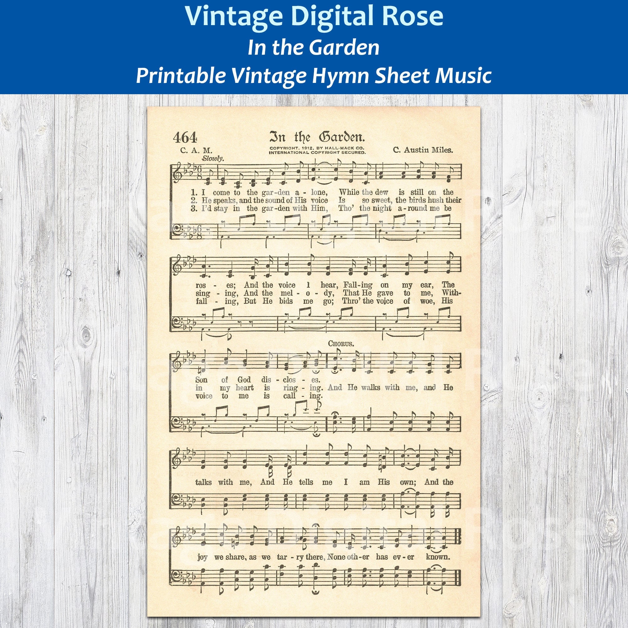 In The Garden Printable Vintage Hymn Sheet Music
