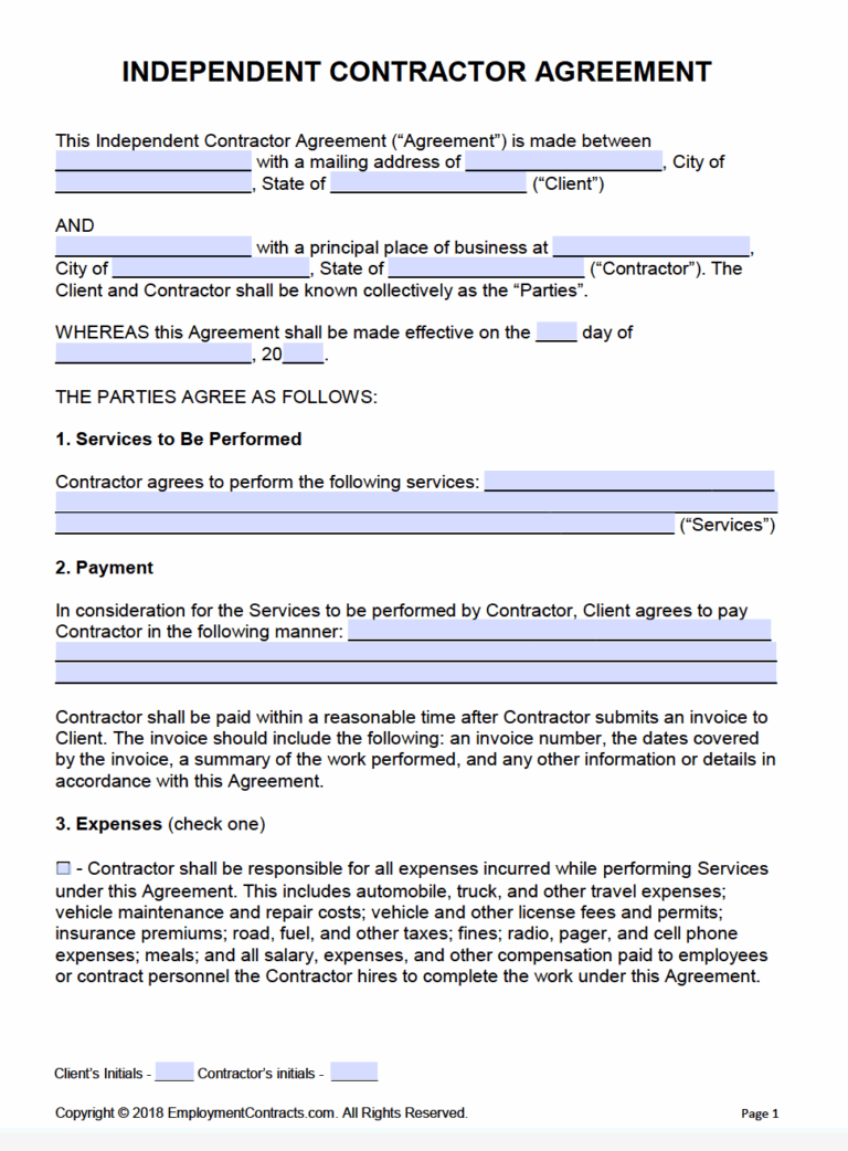 Independent Contractor Agreement PDF Word