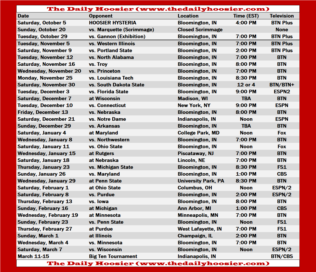 Indiana Basketball 2019 20 Schedule TV Tip Times And Printable 