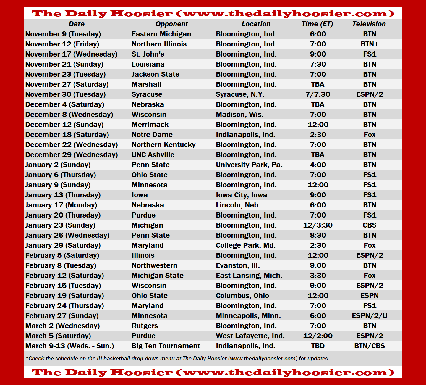 Indiana Basketball 2021 22 Schedule Page And Printable Version The Daily Hoosier