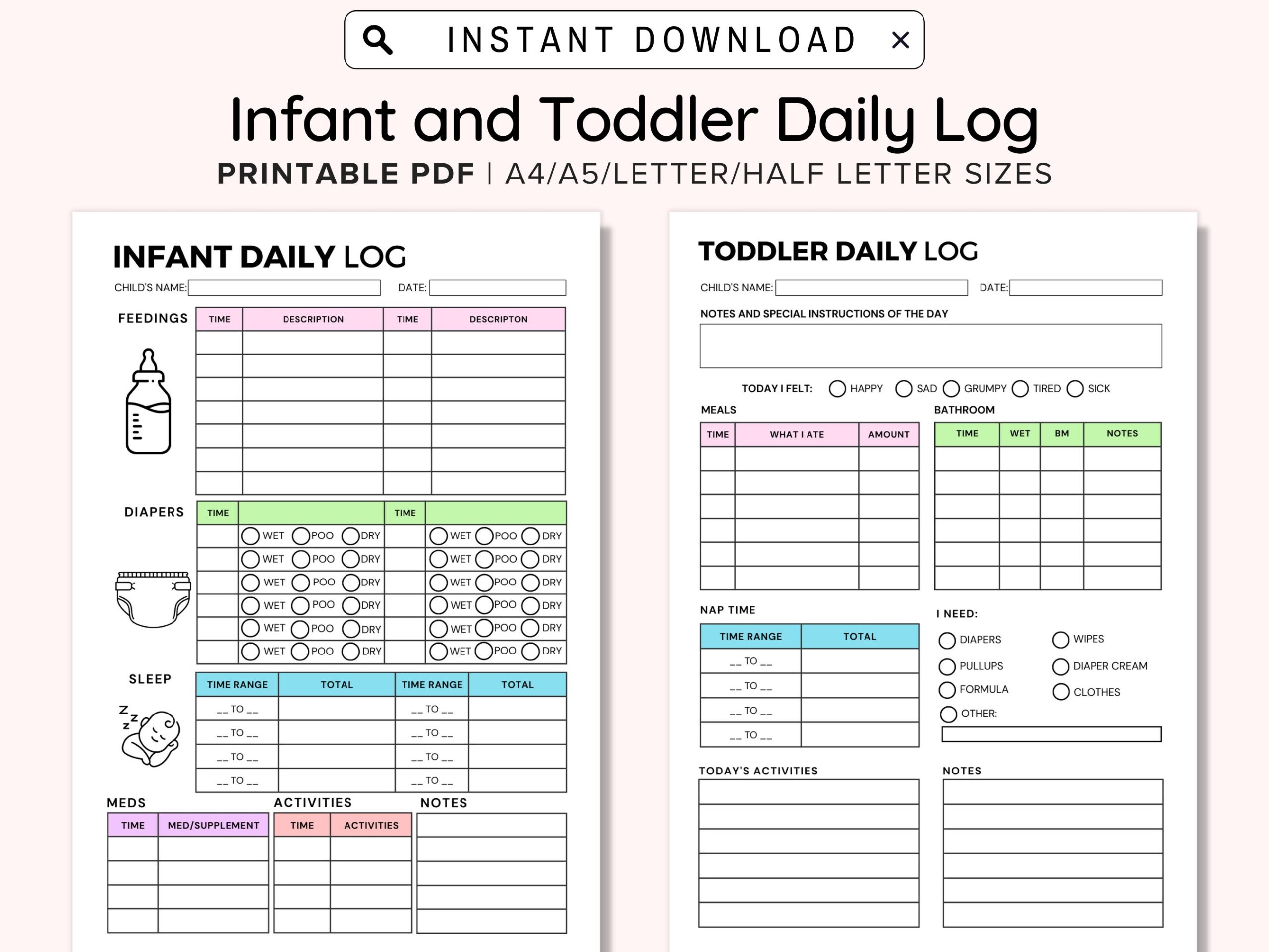 Infant Daily Log Printable Daycare Printable Baby Log Infant 