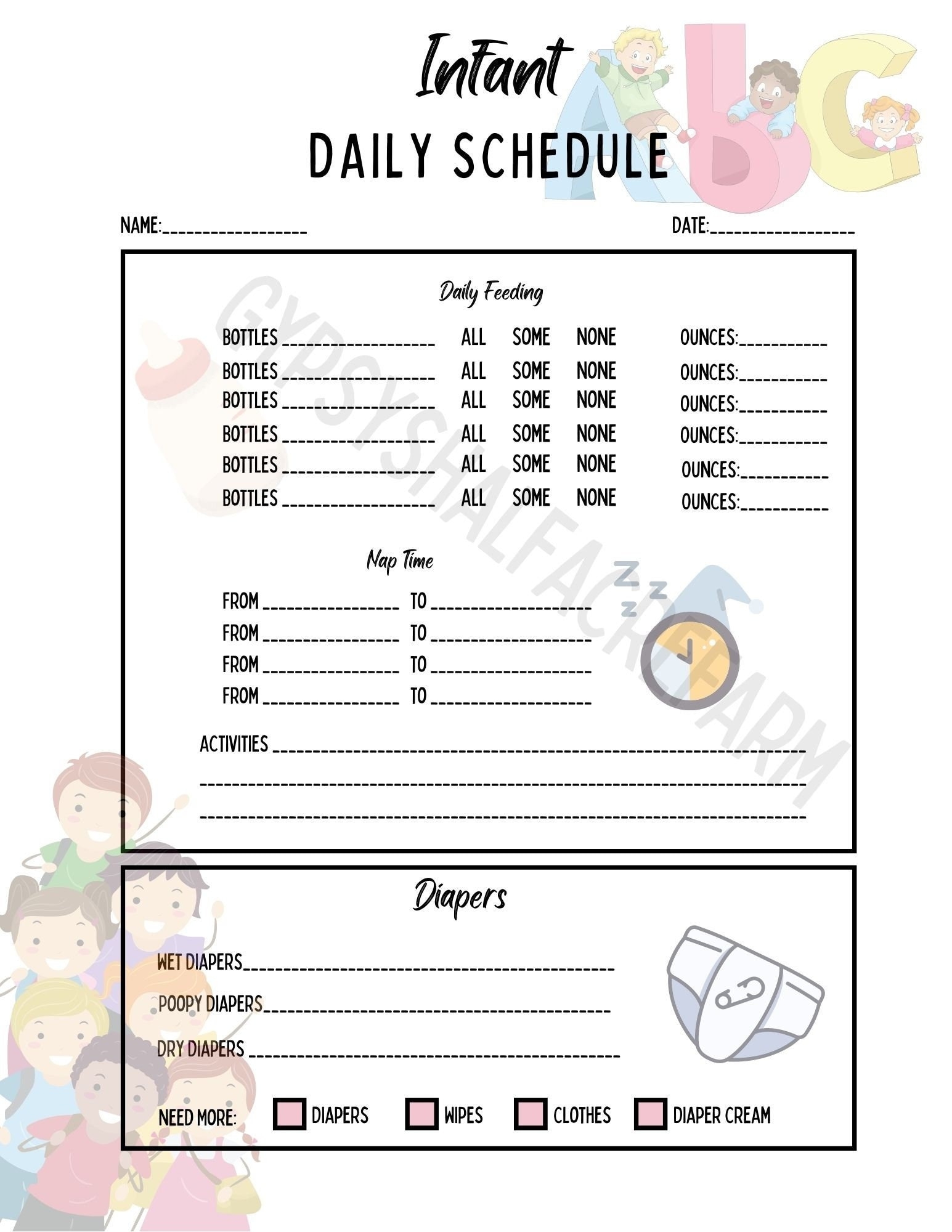 Infant Daily Schedule PDF Printable Daycare Schedule Homeschool Schedule