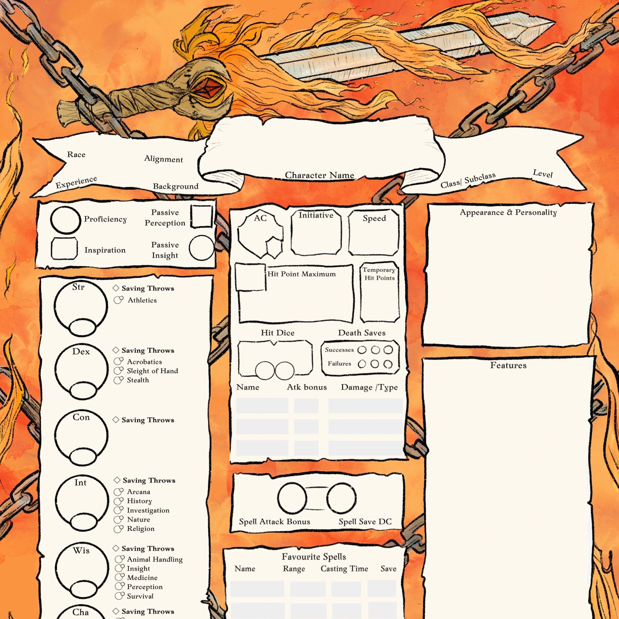 Inferno Dnd Character Sheet PDF Dnd 5e Character Sheet Druid Dnd Wizard Dnd Journal Dungeons And Dragons Tabletop RPG Etsy UK
