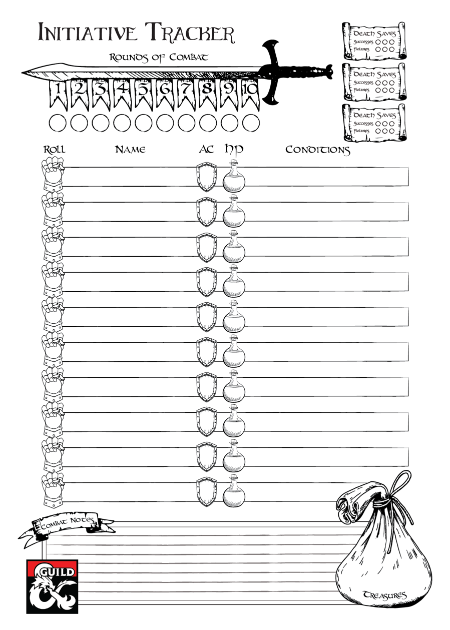 Initiative Tracker Sheet vers 2 A4 Dungeon Masters Guild DriveThruRPG