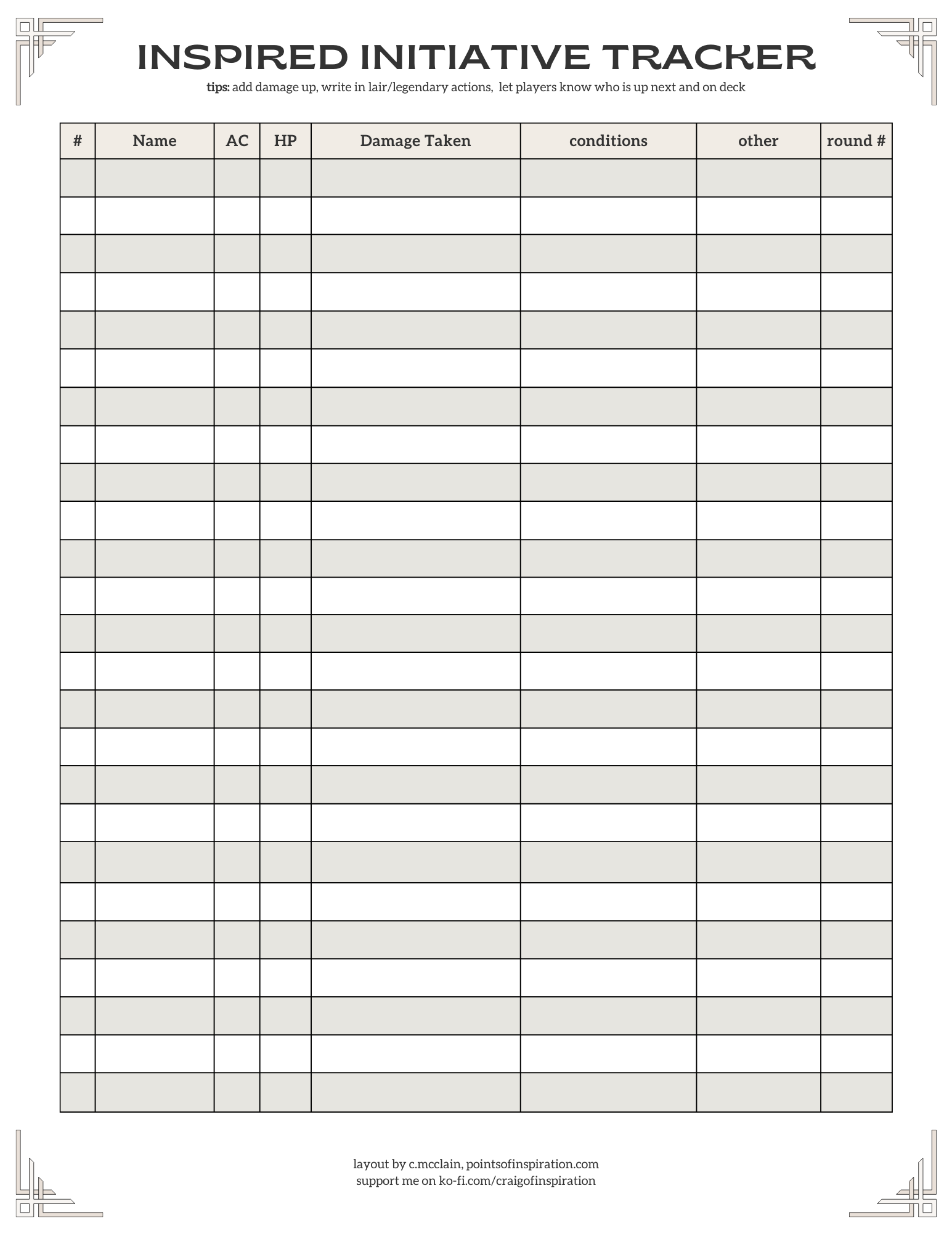 initiative tracker 5e printable