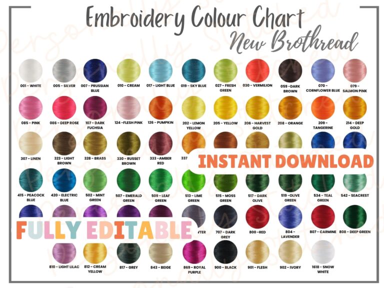 Instant Digital Download new Brothread Embroidery Colour Chart Fully Editable In Canva 64 Brother Embroidery Colours Etsy