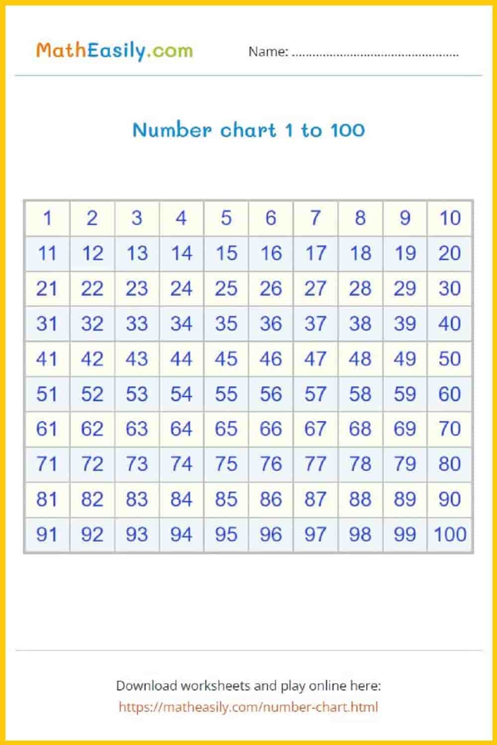 100s chart free printable