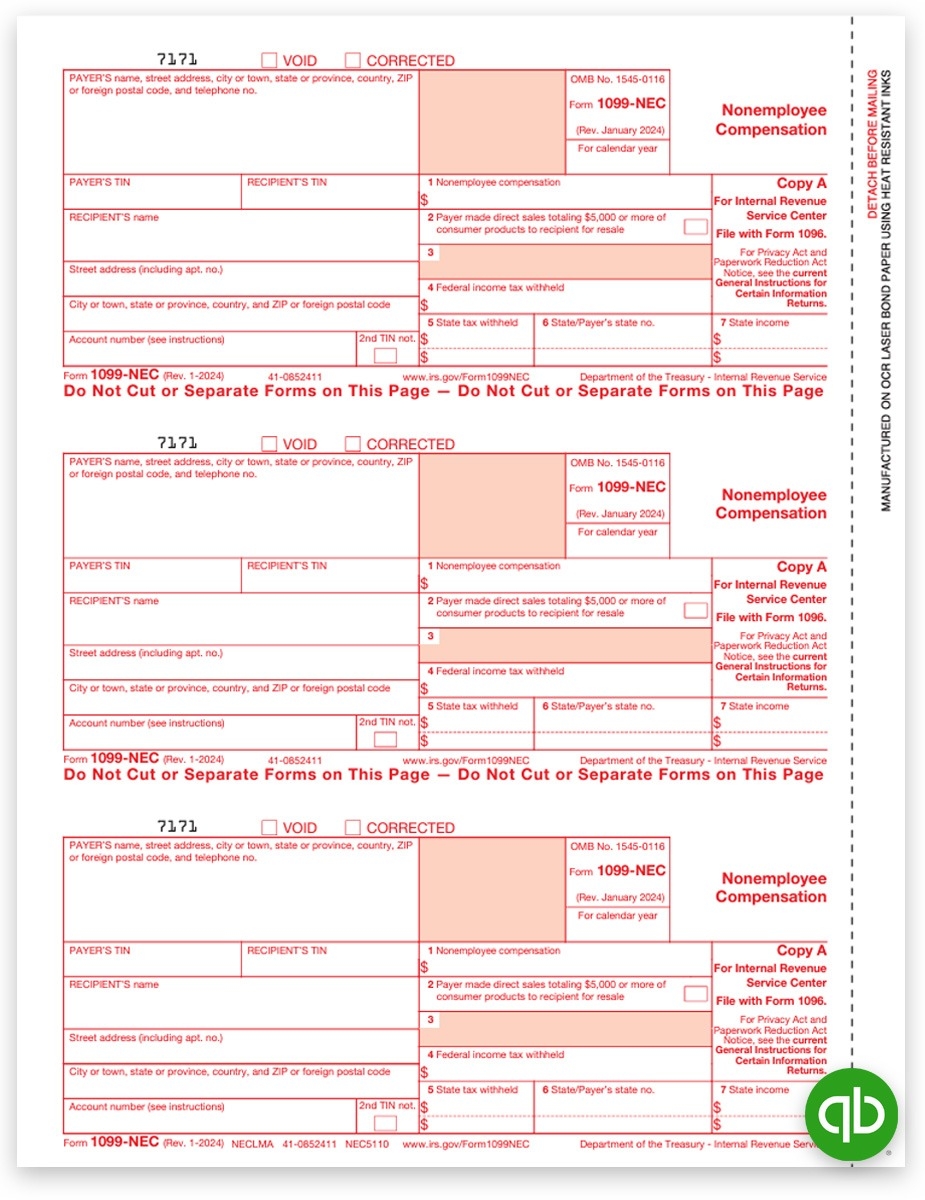 Intuit QuickBooks 1099 NEC Tax Forms Set DiscountTaxForms