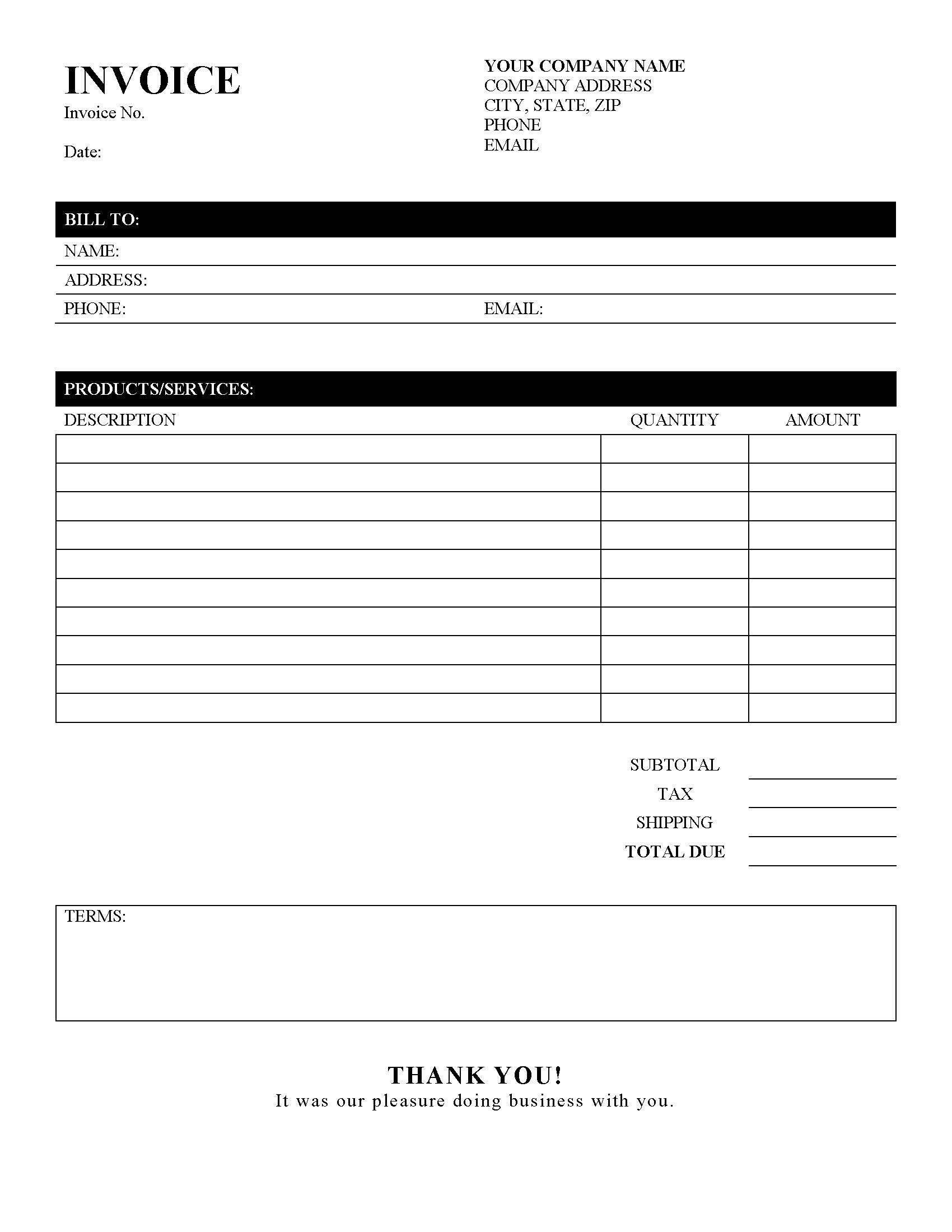 Invoice Template Printable Invoice Business Form Editable Invoice Receipt Microsoft Word Invoice Invoice Template Download