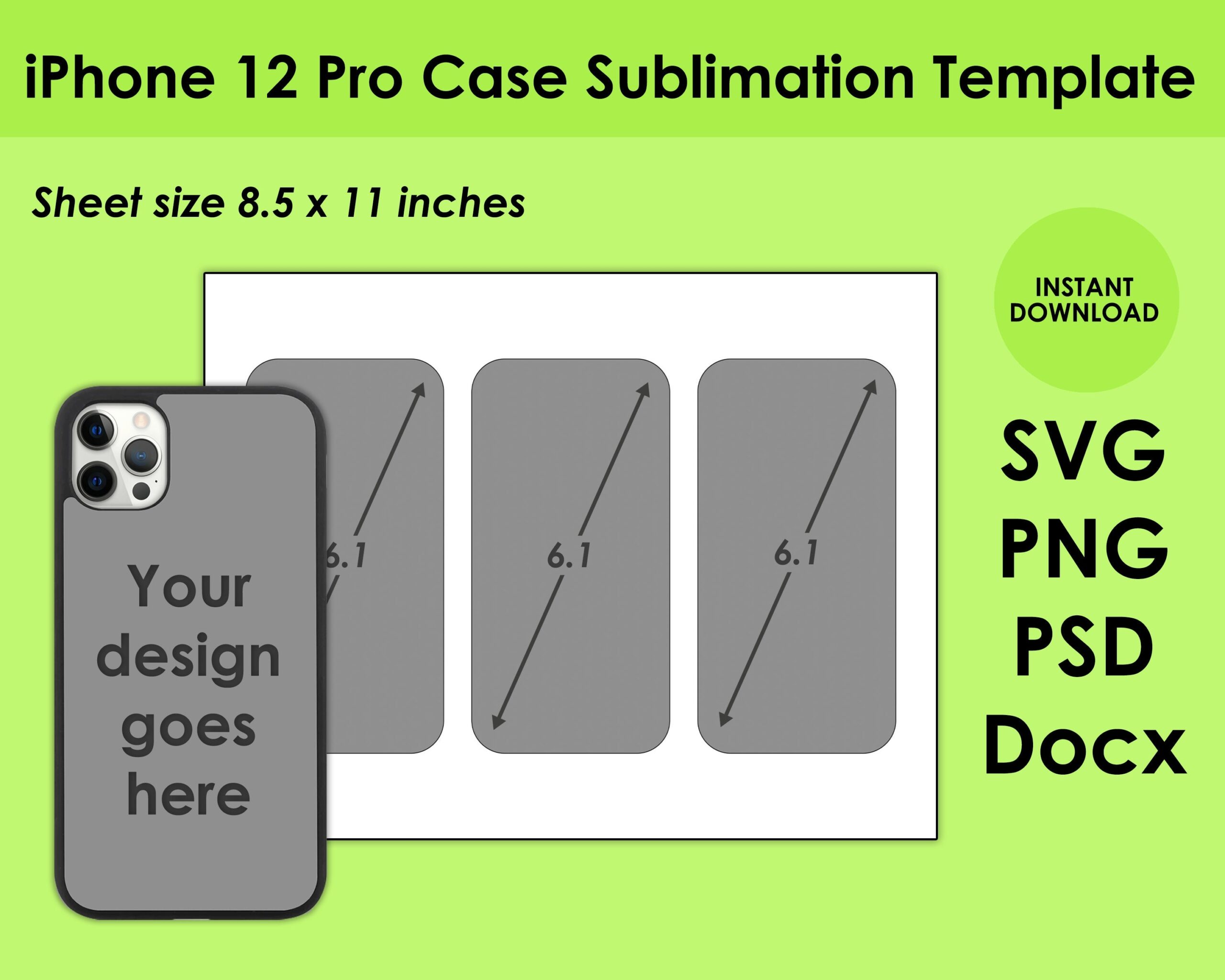 IPhone 12 Pro Template For Sublimation 8 5x11 Sheet SVG PNG PSD 