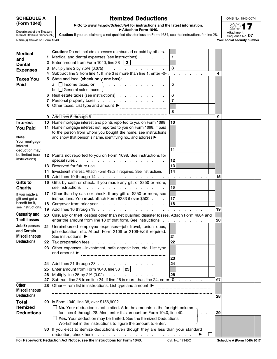 IRS Form 1040 Schedule A 2017 Fill Out Sign Online And  IRS Form 1040 Schedule A 2017 Fill Out Sign Online And