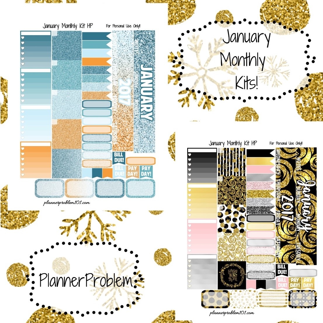 January Monthly KITS Free Printable Planner Stickers PlannerProblem