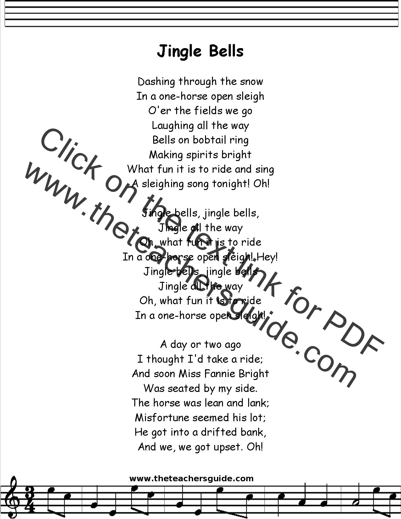 Jingle Bells Lyrics Printout MIDI And Video