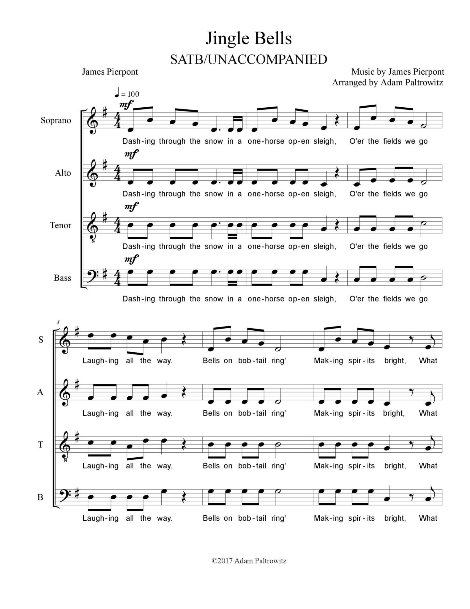 Jingle Bells SATB For Choir Choral Clarity