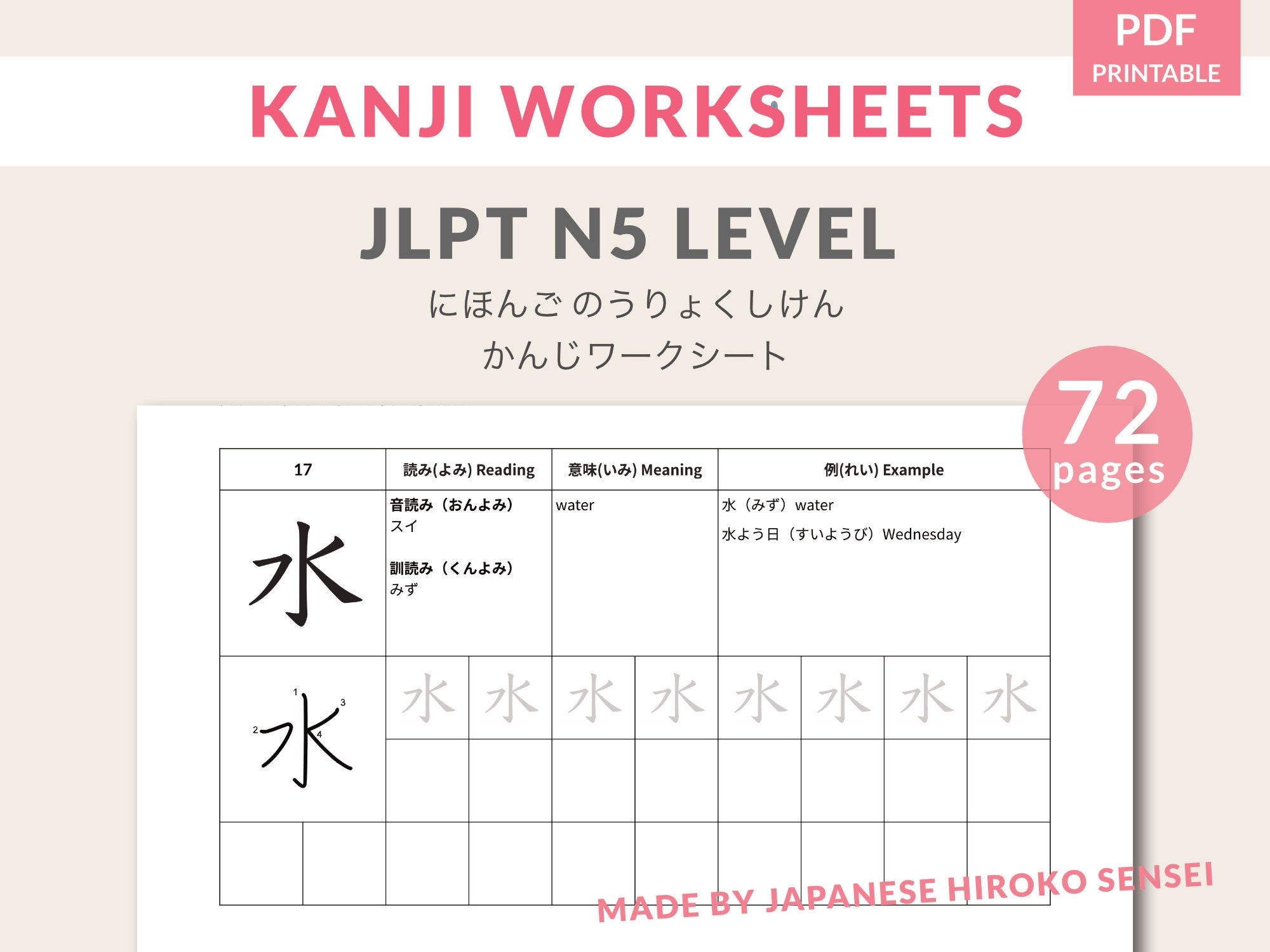 JLPT N5 Japanese Kanji Worksheets Etsy