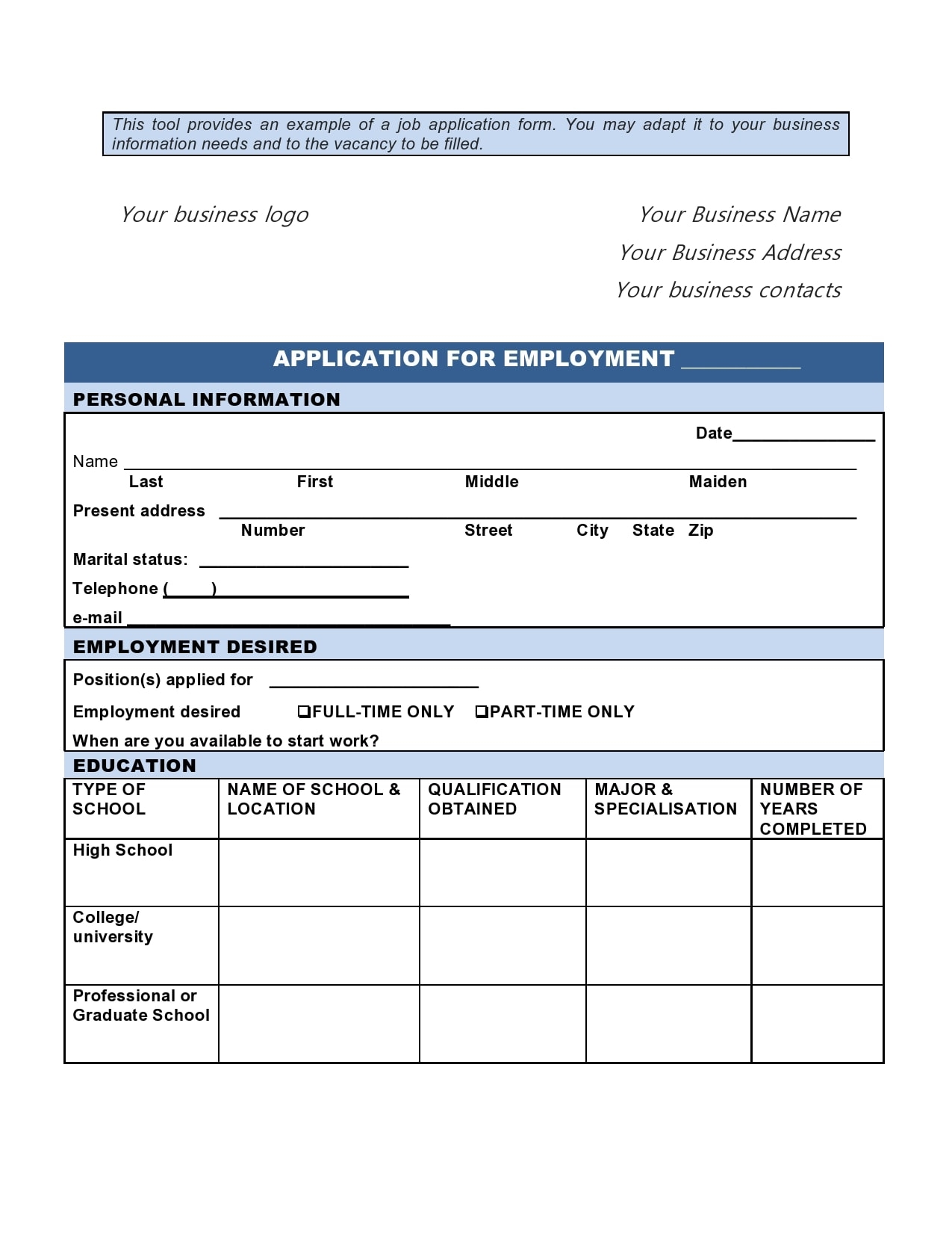 Job Application Printable Free Printable Design Resources