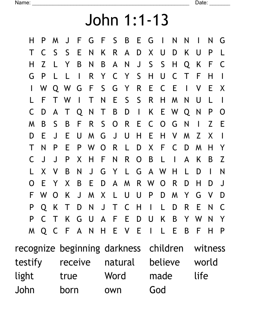 John 1 1 13 Word Search WordMint John 1 1 13 Word Search WordMint
