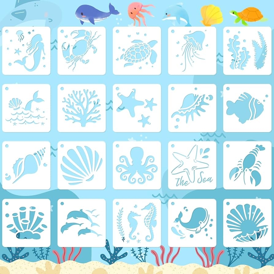 JULMELON Sea Life Stencils 20pcs DIY Pattern Stencils For Wall Floor Decor U0026 Rock Painting Art Projects 3inch Amazon au Home