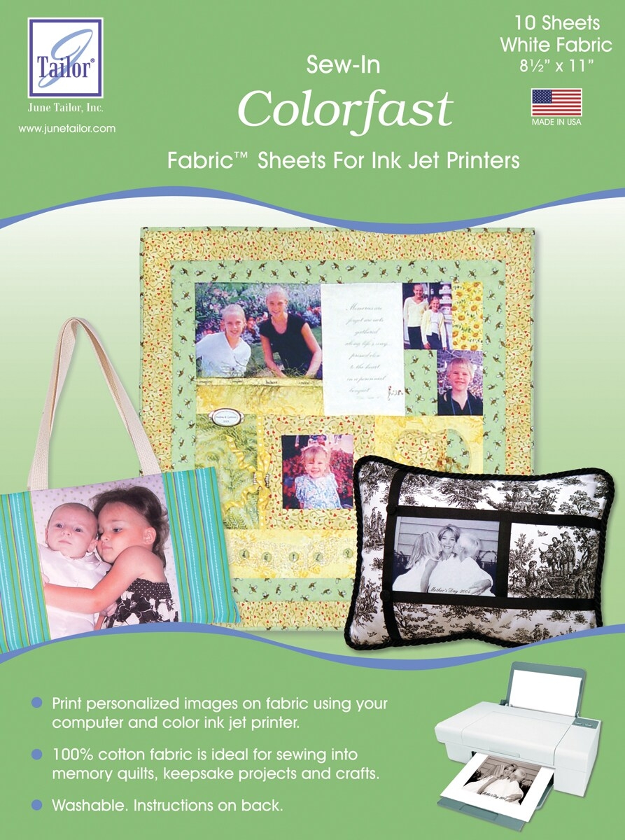 June Tailor Colorfast Sew In Ink Jet Fabric Sheets 10 Pkg White 8 5