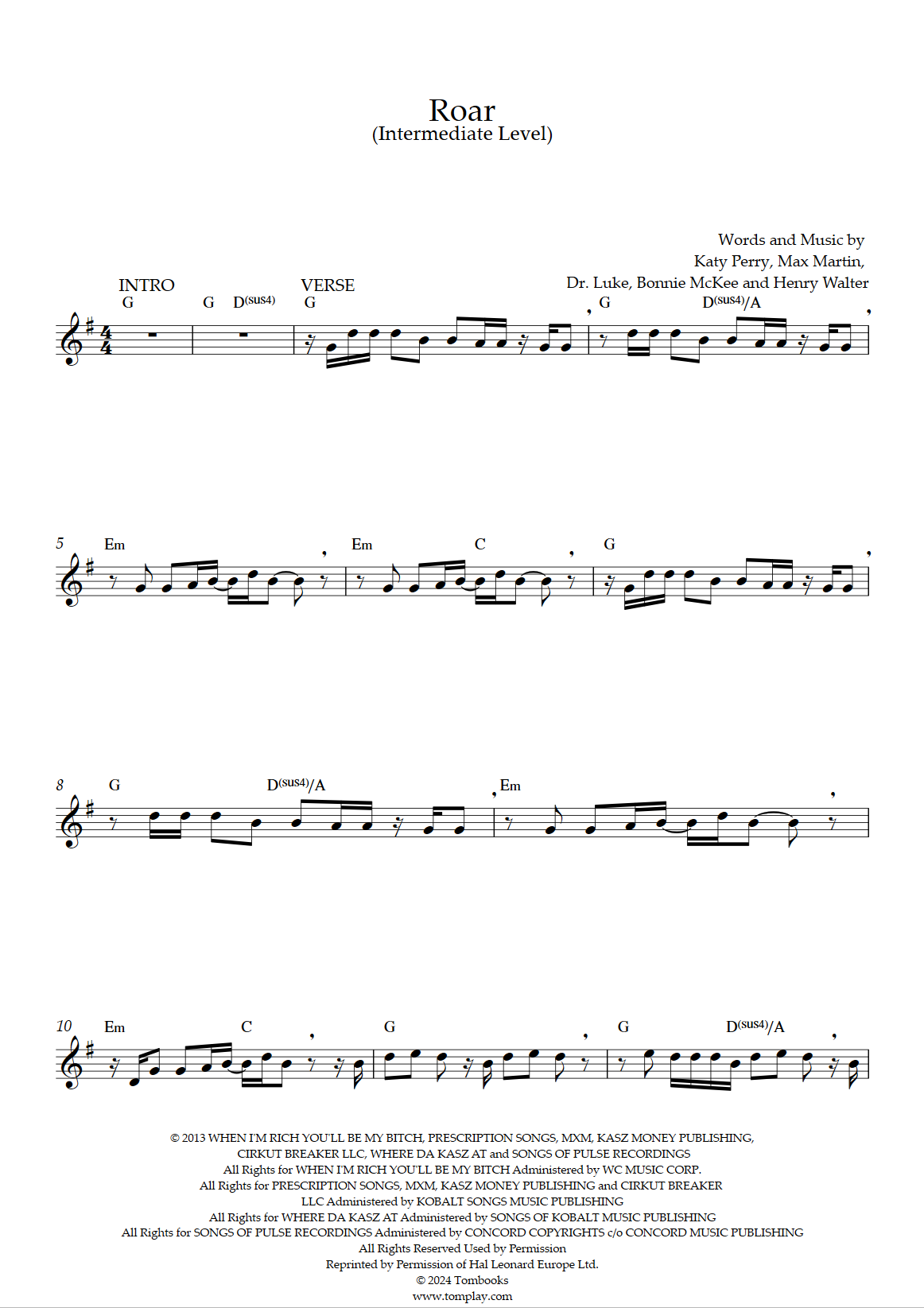 Katy Perry Sheet Music To Download And Print