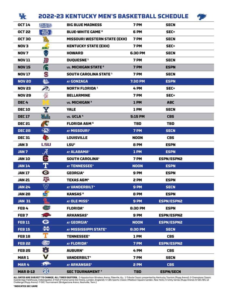Kentucky Basketball Schedule 2022 2023 KY Supply Co