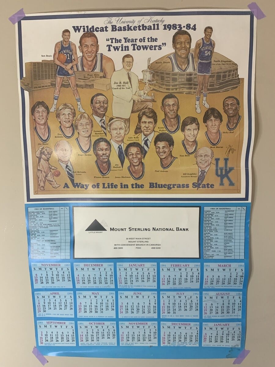 Kentucky Wildcats Basketball Schedule Calendar Poster Twin Towers 1983 1984 BBN