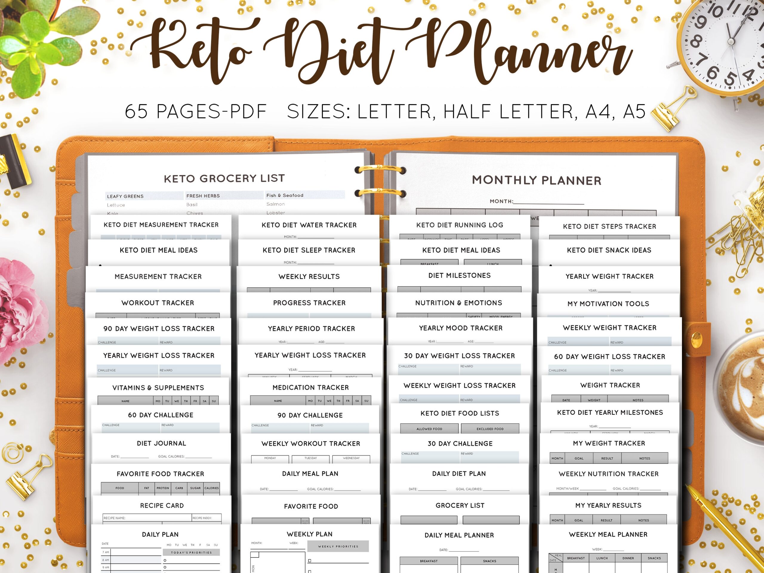 Keto Diet Planner Weight Loss Tracker Ketogenic Diet Low Carb Meal Plan Grocery List Food Journal Workout Printable Insert PDF Refill Etsy