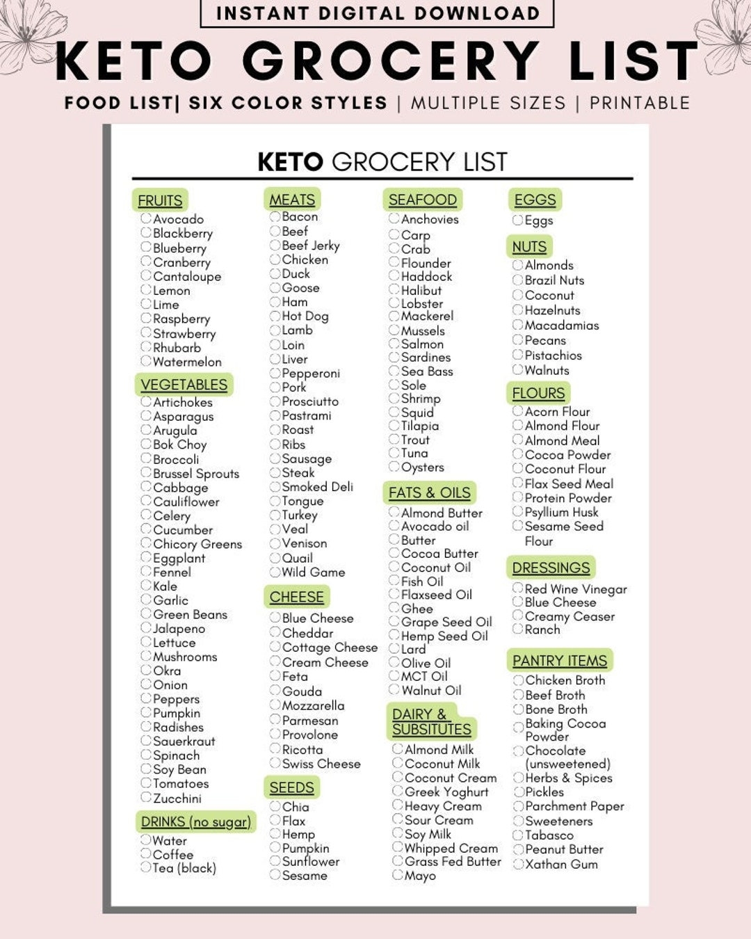 Keto Food List Printable Keto Grocery List Printable Keto Food List For Beginners Low Carb Food List Keto Tracker Meal Planner Etsy Israel