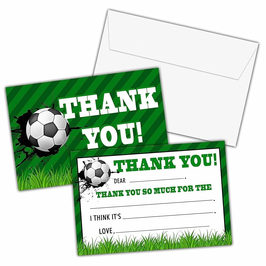 KFNER Soccer Thank You Cards Football Themed Fill In The Blank Thank You Card Thank You Notes For Boys Girls Sport Birthday Party Favors Supplies 