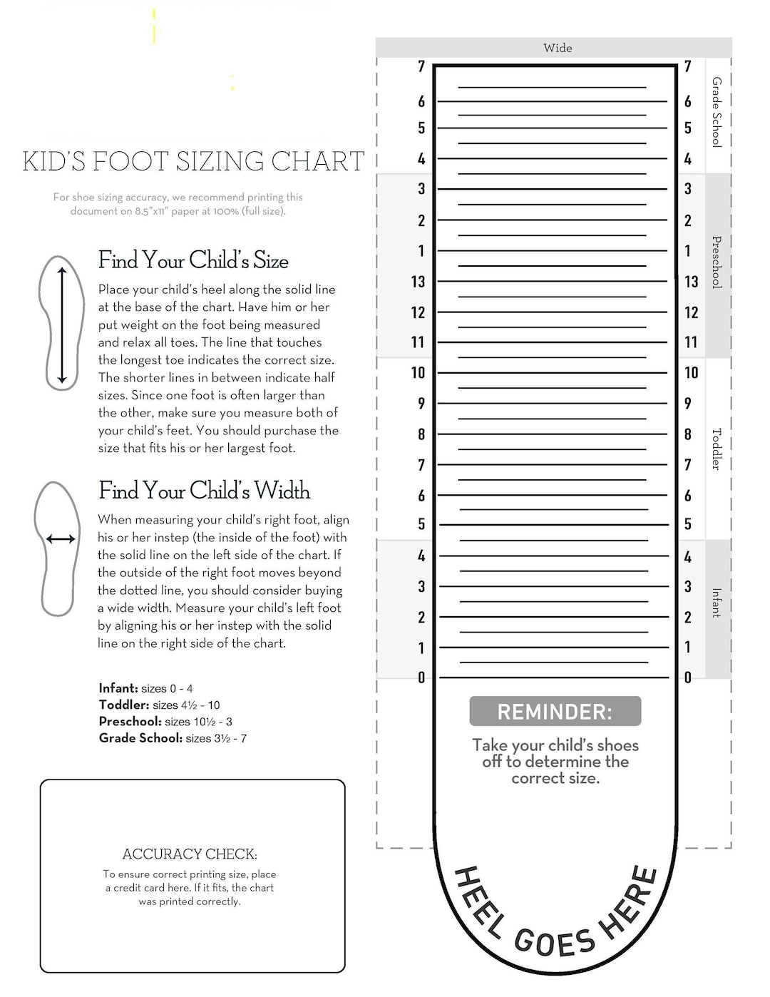 Kids Foot Sizer Chart Toddler U0026 Child Shoe Size Determiner 