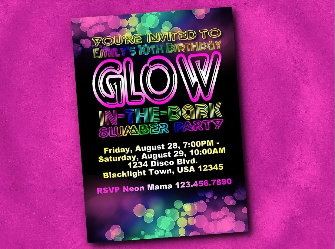 Kids Party Invitations Glow Birthday Party Invitations Neon Glow Birthday Party Invitation Birthday Party Invitations Boy
