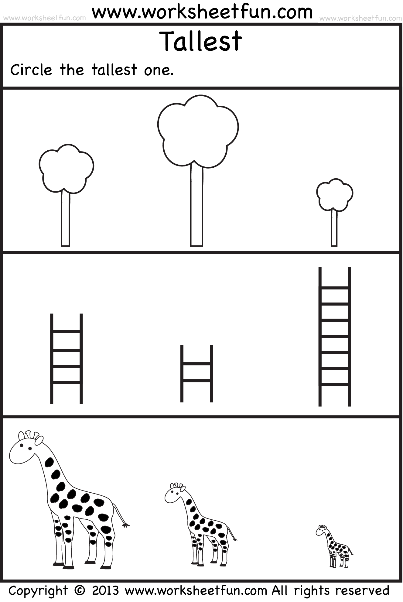 Kindergarten Worksheets Tallest 2 Preschool Worksheets FREE Worksheets Library