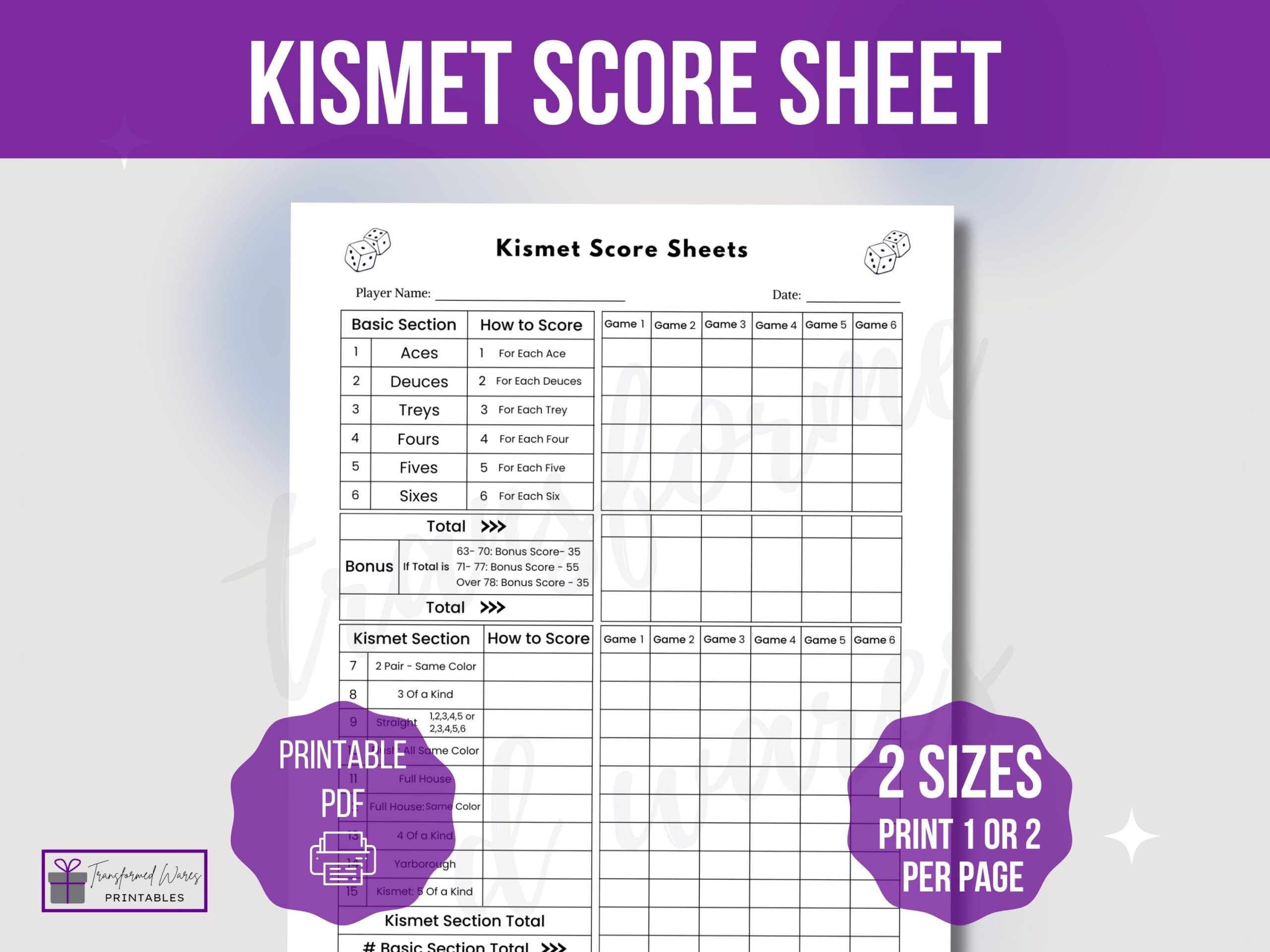 Kismet Score Sheet Template Printable Kismet Score Sheet Kismet Game Score Sheet Printable Kismet Score Card Kismet Dice Party Game Etsy