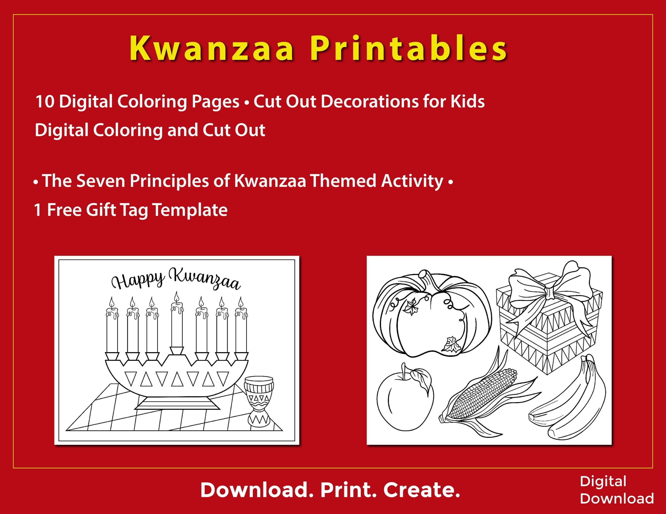 Kwanzaa Activity Printables 10 Digital Coloring Pages Decorations For Kids Cut Out Games The Seven Principles Of Kwanzaa Download Etsy