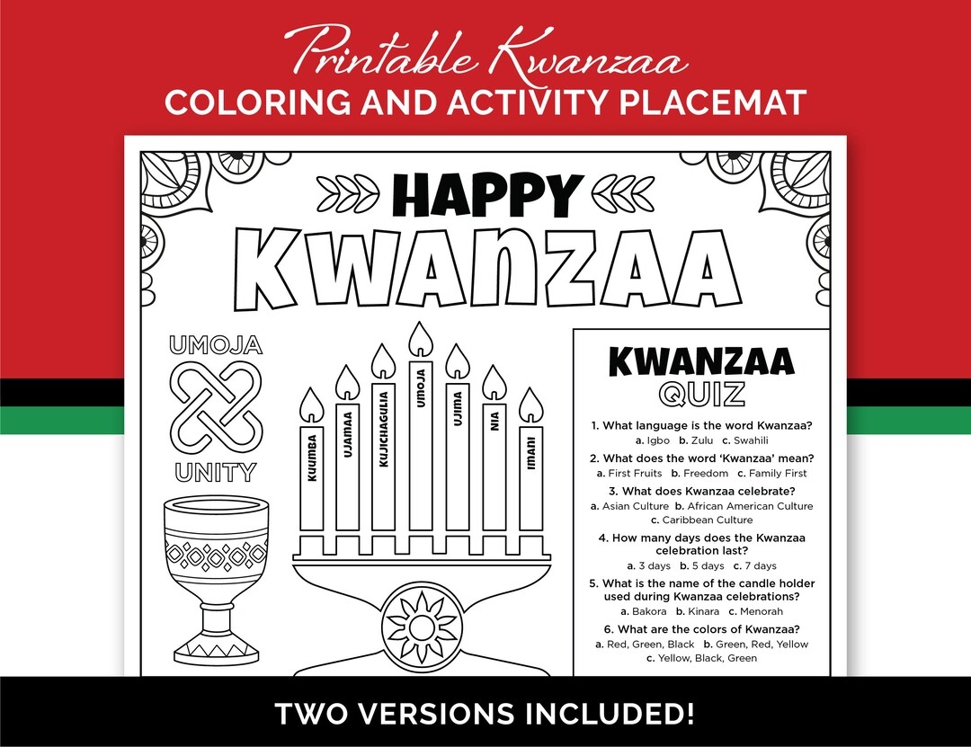 Kwanzaa Kids Coloring And Activities Page Printable Kids Activity Placemat For A Kwanzaa Celebration Or A Kids Kwanzaa Classroom Party Etsy