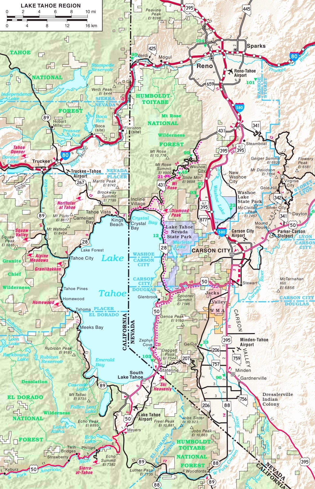 Lake Tahoe Road Map Ontheworldmap Lake Tahoe Road Map Ontheworldmap