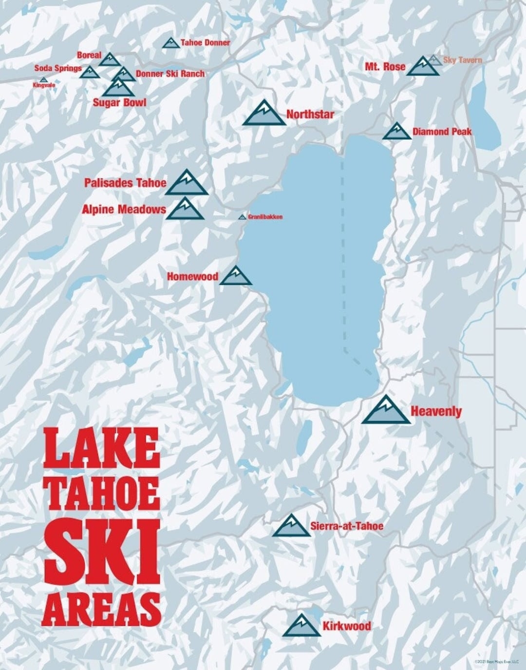 Lake Tahoe Ski Resorts Map 11x14 Print Etsy Lake Tahoe Ski Resorts Map 11x14 Print Etsy